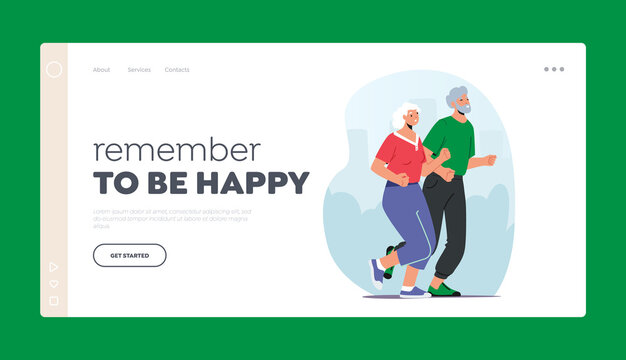 Couple of Seniors in Sportswear Run Landing Page Template. Pensioners Outdoors Activity and Sport, Healthy Lifestyle
