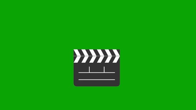 ANIMATION - Movie clapboard clapper opens, closes, copy space, green background