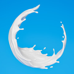 Milk or yogurt splash, white splash, 3d rendering.