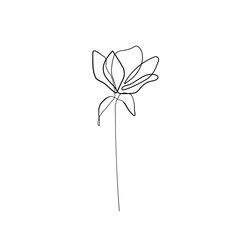 Flower One Line Drawing. Hand Drawn Minimalism Style of Simple Flower Line Art Drawing. Abstract Contemporary Design Template for Covers, t-Shirt Print, Postcard, Banner etc. Vector EPS 10