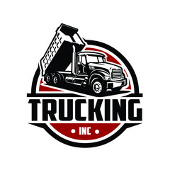 Trucking Inc. Dump Truck Logo Vector Isolated. Tipper truck emblem logo 