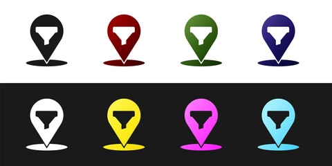 Set Location with sales funnel icon isolated on black and white background. Infographic template. Vector Illustration