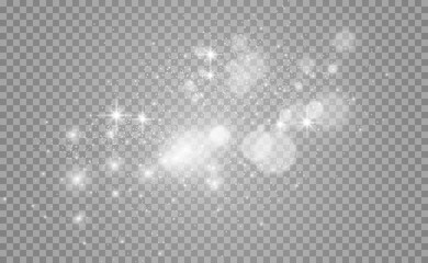 Beautiful sparks shine with special light. Vector sparkles on a transparent background. Christmas abstract pattern. A beautiful illustration for the postcard. The background for the image. Luminaries.