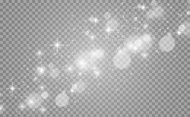 Beautiful sparks shine with special light. Vector sparkles on a transparent background. Christmas abstract pattern. A beautiful illustration for the postcard. The background for the image. Luminaries.