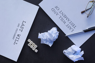 Legal concept. The procedure for writing the last will. Papers with testament on the table....