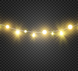 Christmas bright, beautiful lights, design elements. Glowing lights for design of Xmas greeting cards. Garlands, light Christmas decorations.