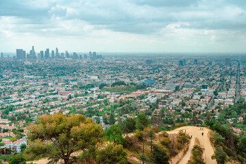 Panoramic view of downtown skyline from Griffith park, Los Angeles