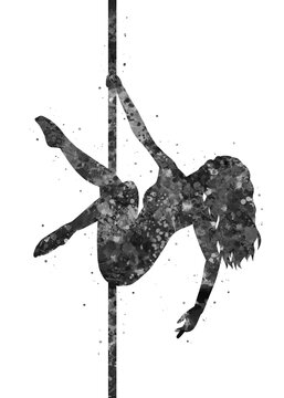 Pole dance sport black and white watercolor art, abstract sport painting. sport art print, watercolor illustration artistic, greyscale, decoration wall art.