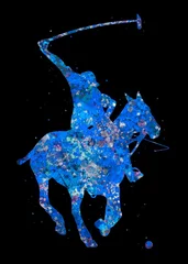 Poster Polo sport horse blue watercolor art with black background, abstract sport painting. sport art print, watercolor illustration blue, colorful, decoration wall art. © Yahya Art