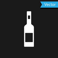 White Glass bottle of vodka icon isolated on black background. Vector