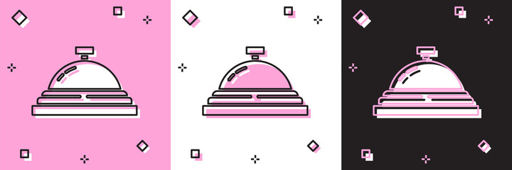 Set Hotel service bell icon isolated on pink and white, black background. Reception bell. Vector