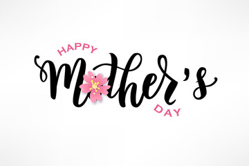 Fototapeta na wymiar Happy Mother's day hand lettering text with beautiful flowers. Good for card, poster, banner, invitation, postcard, icon. Vector illustration.