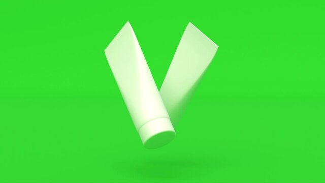 Realistic mockup with cream white tubes of cosmetics on green background Skin care able to loop seamless 4k