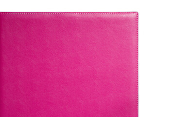 Fototapeta premium Pink fine texture of genuine leather. Close-up edge isolated at white background