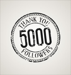 5000 followers illustration with thank you grunge rubber stamp