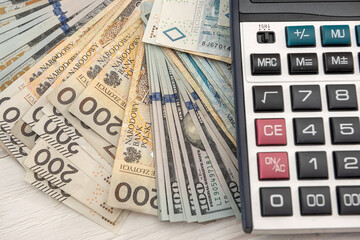 dollar zloty and calculator business concept