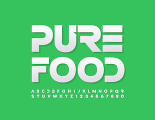 Vector trendy Logo Pure Food. Unique White Font. Creative Alphabet Letters and Numbers