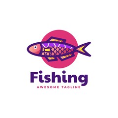 Vector Logo Illustration Fishing Simple Mascot Style.
