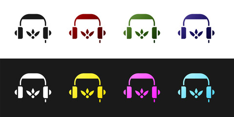 Set Headphones for meditation icon isolated on black and white background. Vector