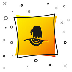 Black Massage icon isolated on white background. Relaxing, leisure. Yellow square button. Vector