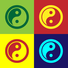 Pop art Yin Yang symbol of harmony and balance icon isolated on color background. Vector