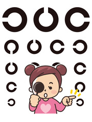 視力測定をする女の子