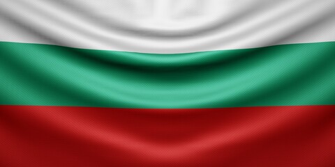 Hanging wavy national flag of Bulgaria with texture. 3d render.