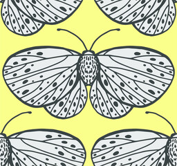 Vector seamless pattern with line drawn butterflies with beautiful wings. Texture and background with insects for prints on paper and fabric