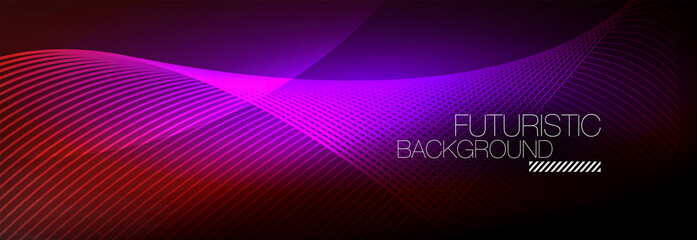 Abstract neon glowing light in the dark with waves. Shiny magic energy and motion concept, vector abstract wallpaper background