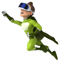 Fun 3D Illustration of a superhero with a VR Helmet