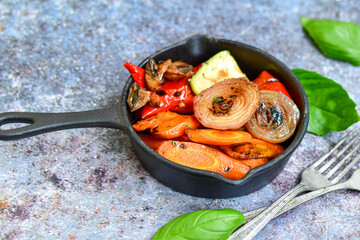 Grilled vegetables- mushrooms,onion,zucchini ,eggplant,peppers and fresh parsley. DIet organic healty  food