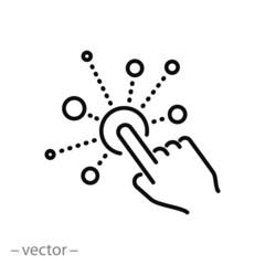 interaction icon, simple, interactive screen with button click finger, digital technology concept, user touch here, hand pointer, development choice variety, thin line vector illustration eps10 - obrazy, fototapety, plakaty