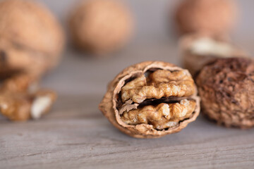 Walnuts with walnuts exposed