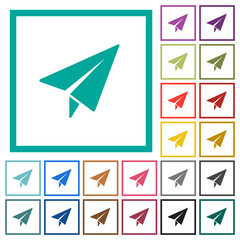 Paper plane flat color icons with quadrant frames