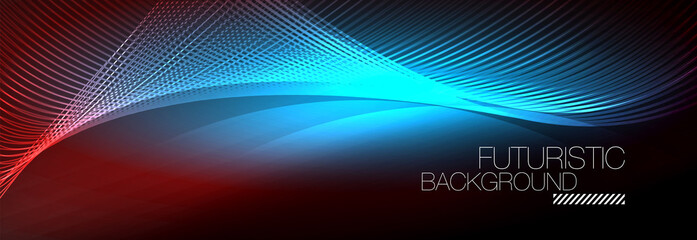 Abstract neon glowing light in the dark with waves. Shiny magic energy and motion concept, vector abstract wallpaper background