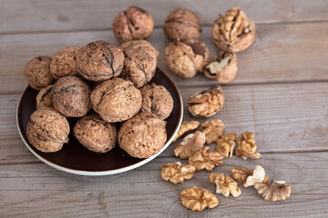 Dried walnuts and peeled walnuts
