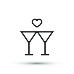 Vector celebration of Valentine's day icon. Drink glass alcoholic cocktail symbol. For design, web site design, logo, app, UX/UI 