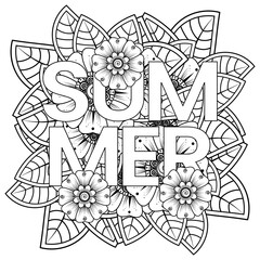 Mehndi flower for henna, mehndi, tattoo, decoration. decorative ornament in ethnic oriental style. doodle ornament. outline hand draw illustration. coloring book page.