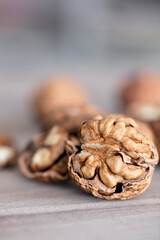 Walnuts with walnuts exposed