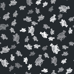 Grey Piggy bank icon isolated seamless pattern on black background. Icon saving or accumulation of money, investment. Vector.
