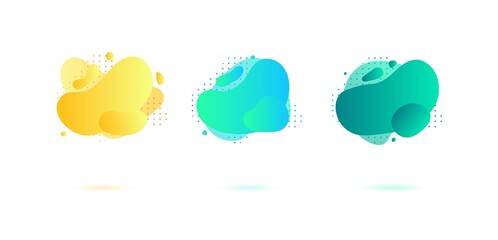 Abstract dynamic gradient graphic elements in modern style. Banners with flowing liquid shapes, amoeba forms.