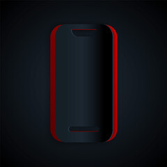 Paper cut Smartphone, mobile phone icon isolated on black background. Paper art style. Vector