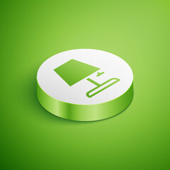 Isometric Table lamp icon isolated on green background. White circle button. Vector