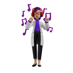 Obraz premium Funny 3D Female Doctor enjoying a song from a headphone