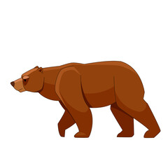 Brown bear walking free. Cartoon vector flat illustration isolated on white background