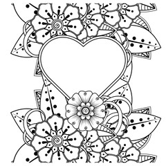 Mehndi flower for henna, mehndi, tattoo, decoration. decorative ornament in ethnic oriental style. doodle ornament. outline hand draw illustration. coloring book page.