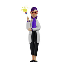 Smart Female Doctor 3D Cartoon Character having a new idea