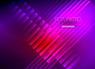 Bright neon color techno abstract background, shiny glowing neon lines in the dark background