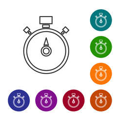 Black line Stopwatch icon isolated on white background. Time timer sign. Chronometer sign. Set icons in color circle buttons. Vector