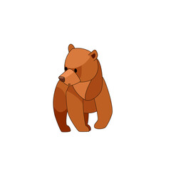 The bear cub walks around and looks around in surprise. Front view. Cartoon character of a baby mammal animal. A wild forest creature with brown fur. Vector flat illustration isolated on a white